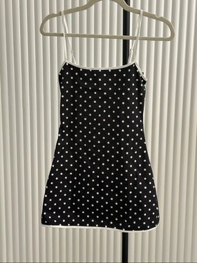 Lioness Black and White Polka Dot Spaghetti-Strap Mini Dress